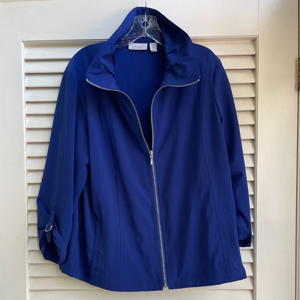 Chicos Weekend Zynergy Light Weight Blue Zipper Jacket, Size 2
